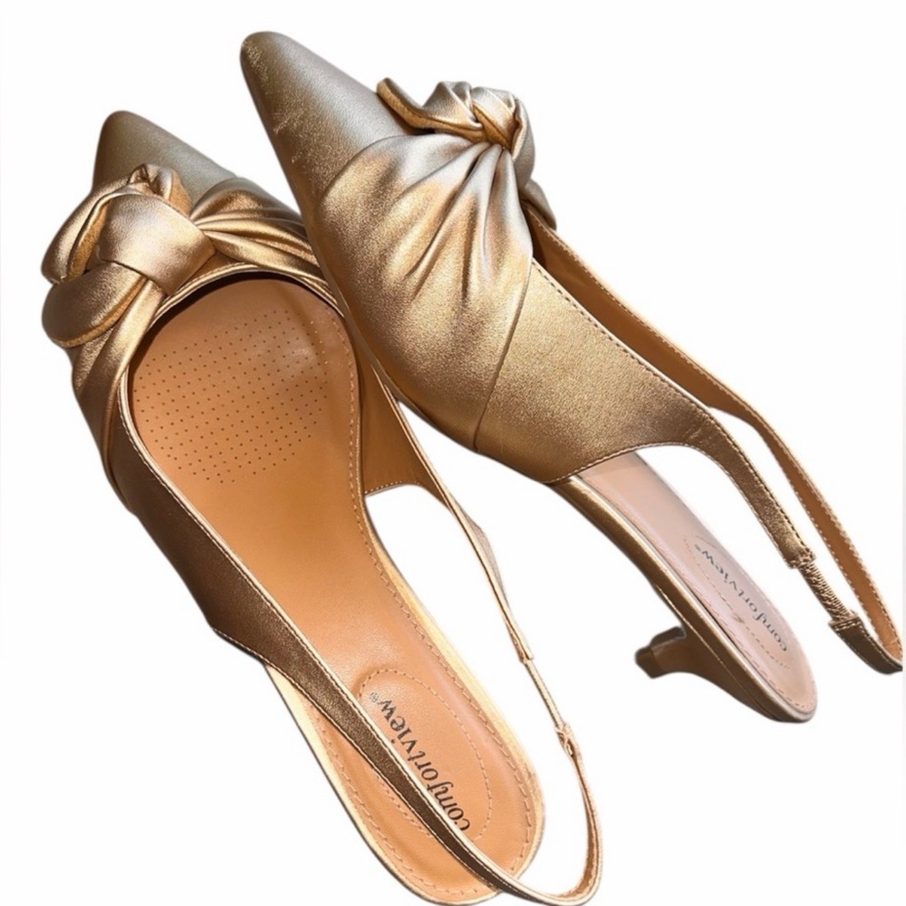 Comfortview Women's Gold Knotted Slingback Heels - Picture 2 of 8
